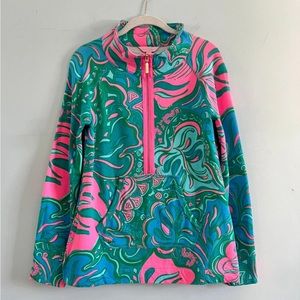 Lilly Pulitzer Skipper Popover Cheetah Tropical Leaf Print 1/2 Zip